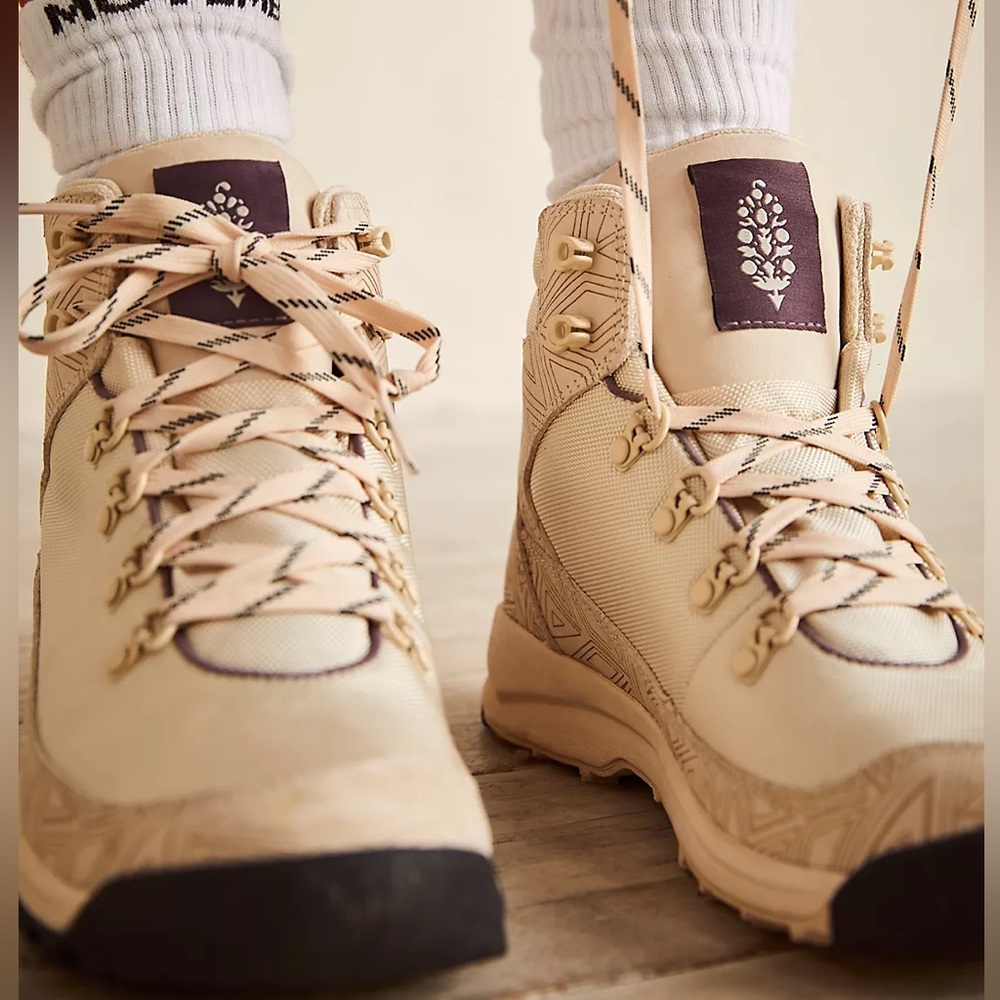 Free People Beige Lace-Up Hiking Boots with Dark Brown Accents